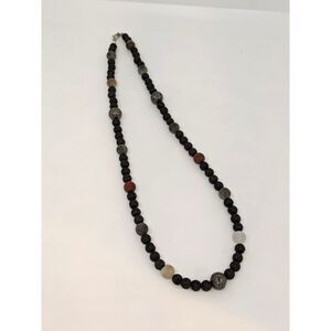 Black Lava Rock, Hematite, & African Bloodstone Necklace, Handmade, New